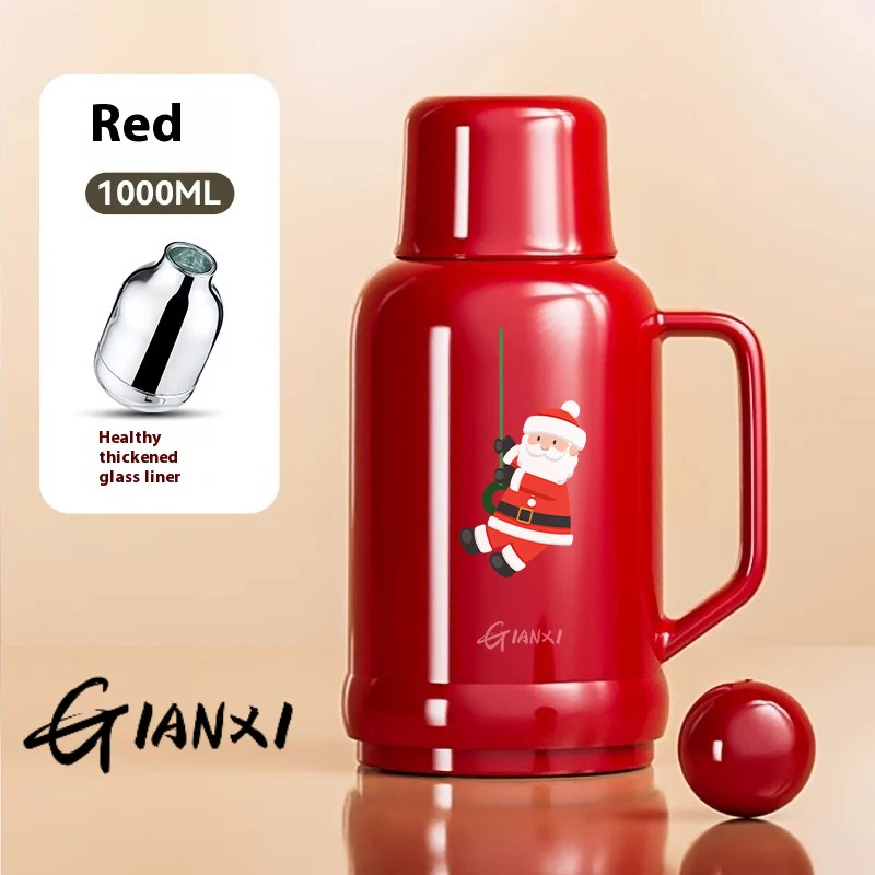 

GIANXI красный 1600 мл термос с рисунком рождественской елки для дома и кухни термобутылка для воды с ручкой термос для горячего кофе