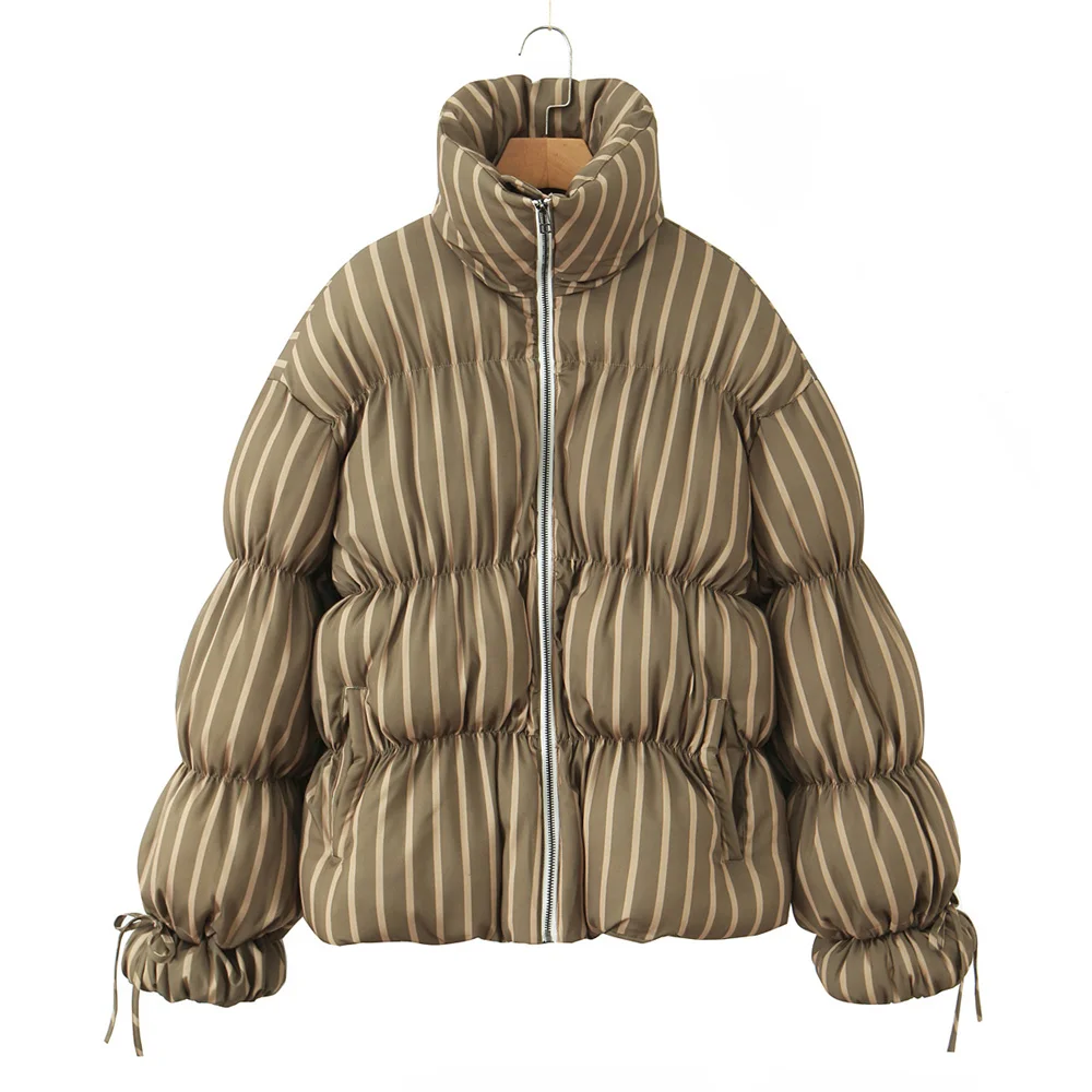 

Winter new women's clothing French retro lazy temperament niche design sense striped warm bread jacket cotton coat jacket