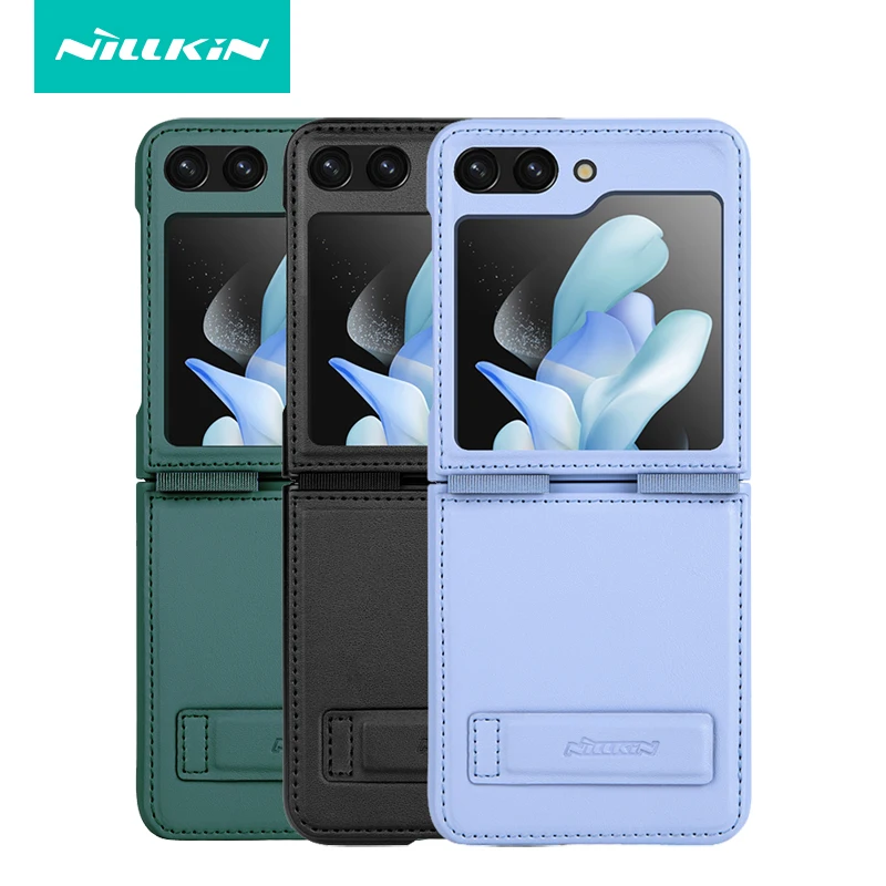 For Samsung Galaxy Z Flip 5 Case Luxury Nillkin Qin PU Plain Leather Slim Light Kickstand Cover for Galaxy Z Flip5