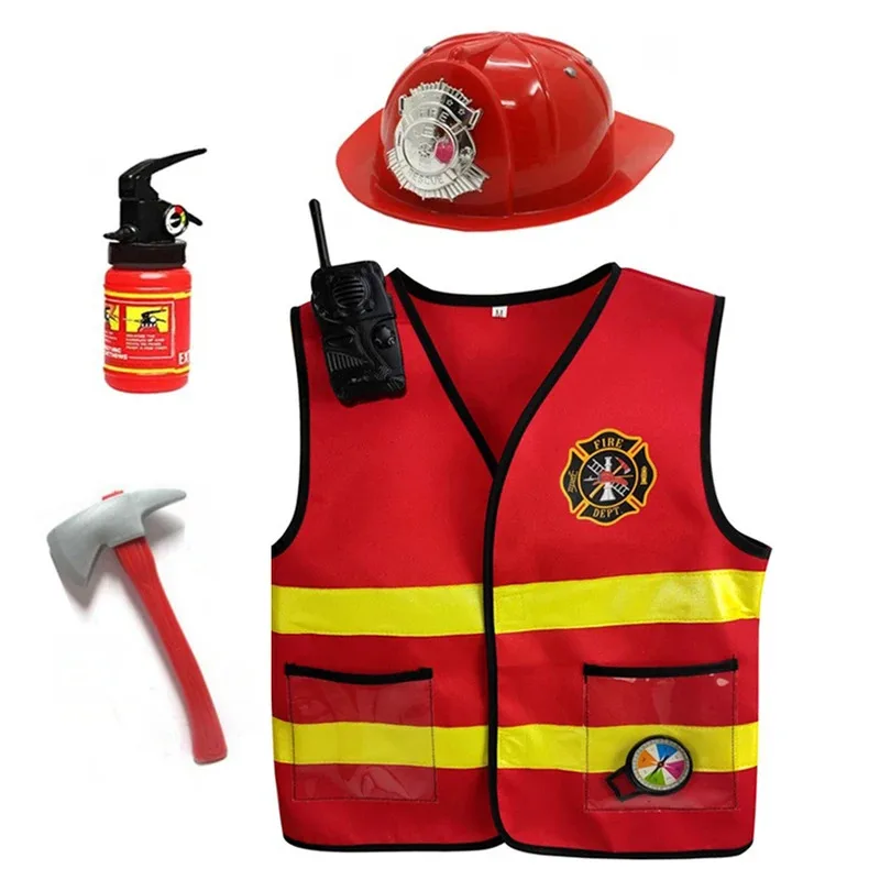 

Sam Fireman Vest Firefighter Outfits Fire Axe Cosplay Halloween Costume 3-10 Year Kids Carnival Fancy Party Dress Suit Cap Prop