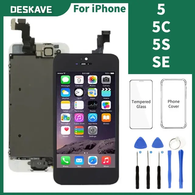 Kompletny wyświetlacz LCD do iPhone'a 5 5C 5S SE 2016 Pełny zestaw wyświetlacza Zestaw dotykowy Digitizer Wymiana + Aparat + Przycisk Home + Narzędzia
