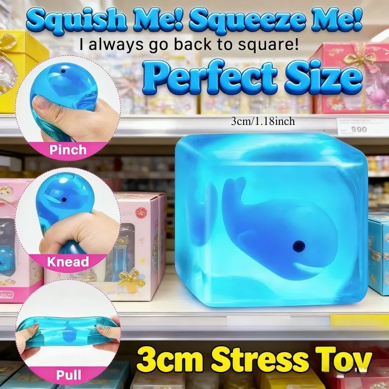 Fish Ice Cube Squeeze Toy,TPR Soft Transparent Bead Filled Sea Creature Hand Play Toy,Fun Party Favor Gift for Halloween Christmas Thanksgiving Birthday,