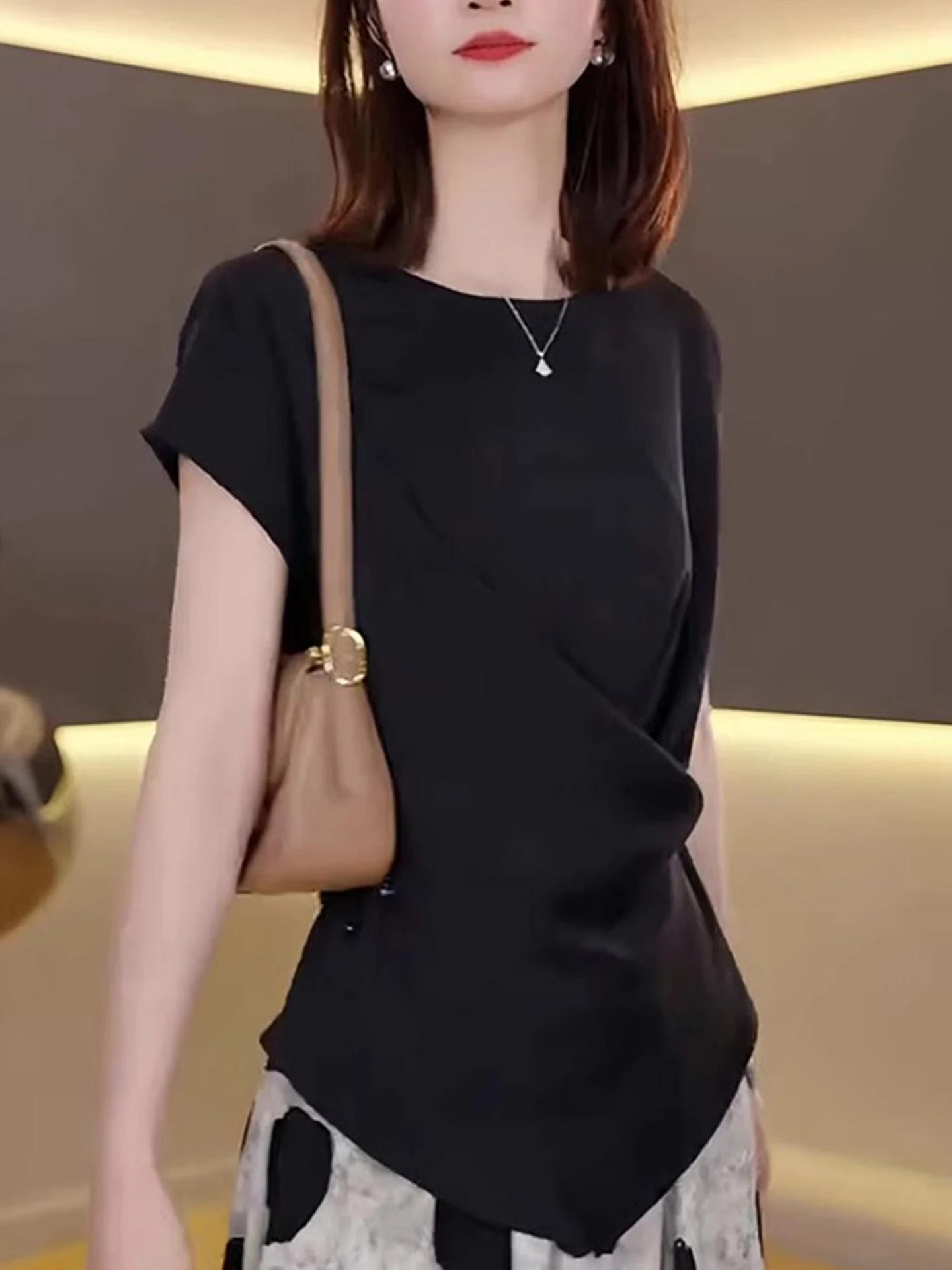 Estate rotonda Ne Design Sensation Color Overhead irt Croce irregolare ort Sve T-irt Base irt oulder Taglia W...