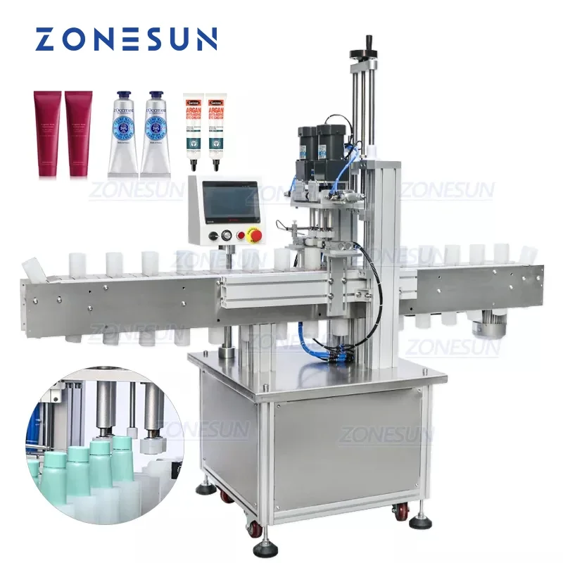 ZONESUN Pneumatic Automatic Electric Screw Bottle Plastic Glass Water Juice Small Washing Dropper Spout Pouch Capping Machine