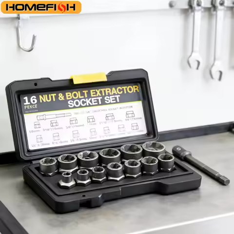 14 Pieces Impact Bolt & Nut Remover Set Cr-Mo Steel Bolt Extractor Tool Set with Solid Storage Case for Industrial Drop Shipping