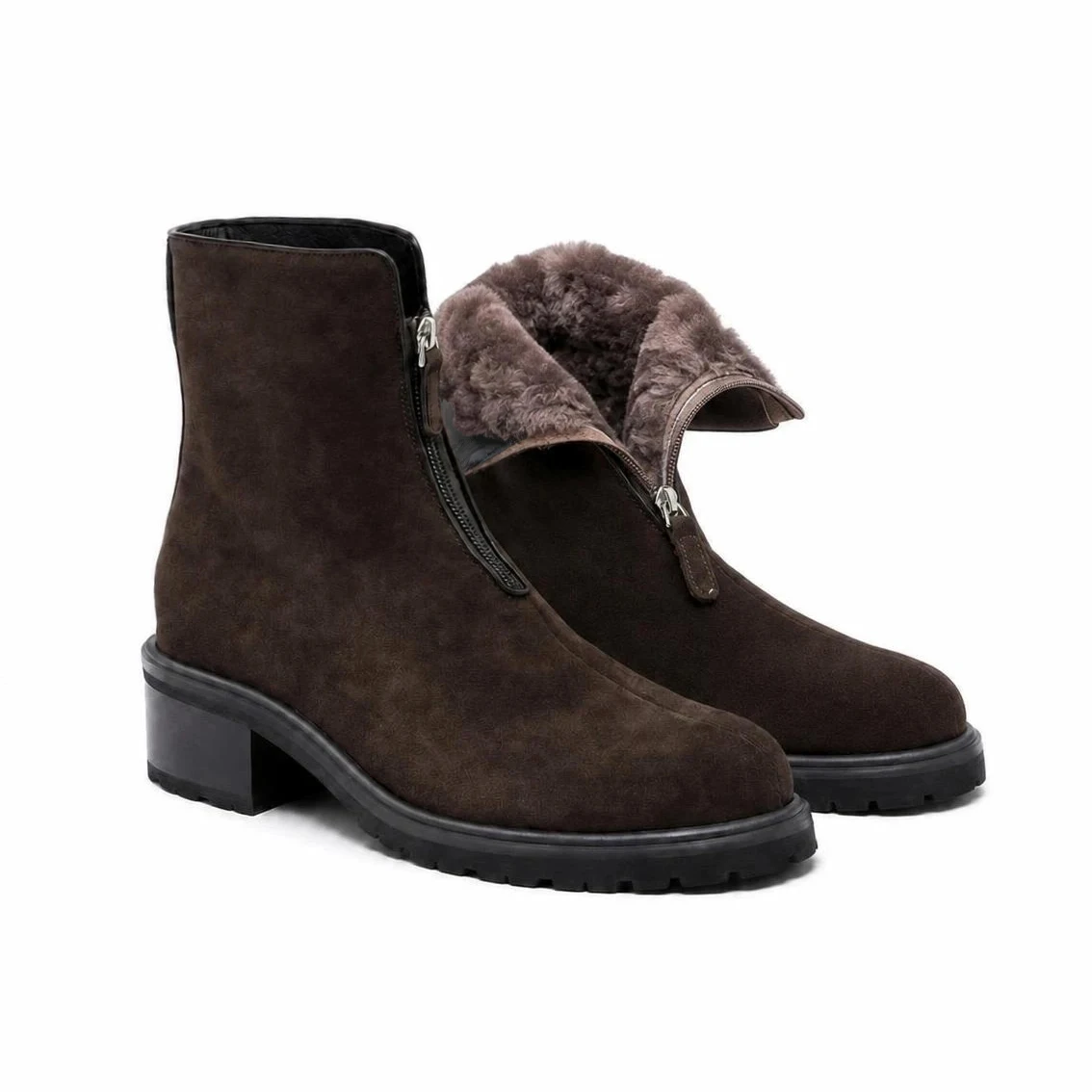Women's Suede Ankle Boots - High Heel Wool-Lined Winter Boots