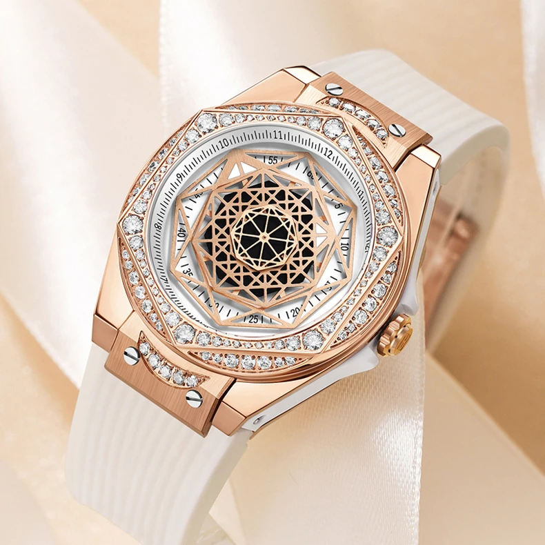 Imagem -05 - Hanboro-relógio de Quartzo Feminino Relógio de Cristal Feminino Pulseira de Silicone Impermeável Luminoso Luxo 36 mm 112 Peças