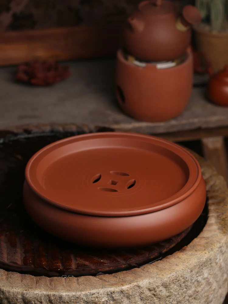 

Красный чайный поднос из глины Нэ Чжа, круглый, двухслойный, с отсеком для воды, 0 дюймов, для чаепития, китайская посуда для улицы