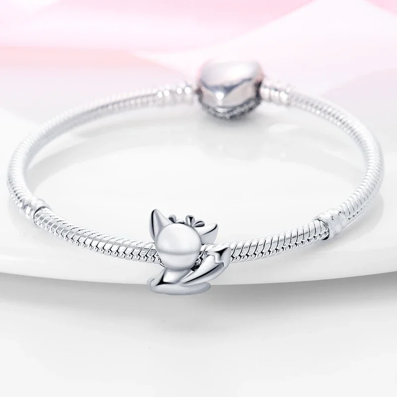 الخرز الفضي الحقيقي سحر الحيوان الفضة ، الأرنب الوردي ، القط ، الكلب ، يناسب الأساور الأصلية ، ديي ، صنع المجوهرات ، عيد ميلاد