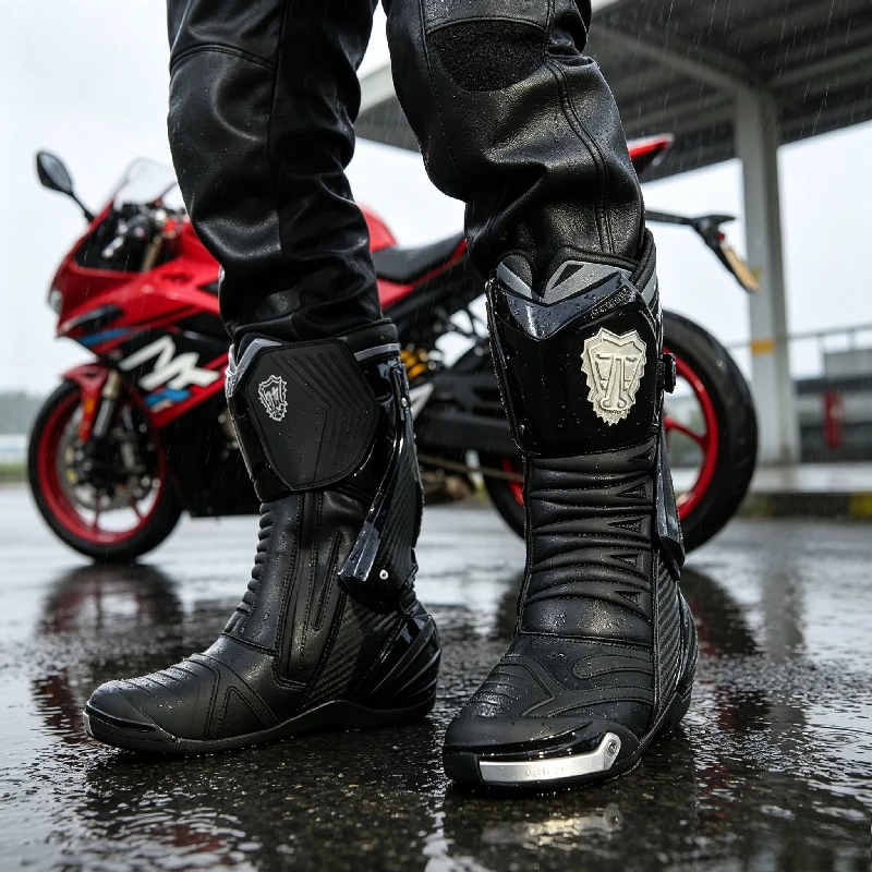 JG.WOLVES Men Motorbike Shock Absorption Cycling Shoes Off-road Motorcycle Shoes Anti-drop Wear-resistant Track Locomotive Boots