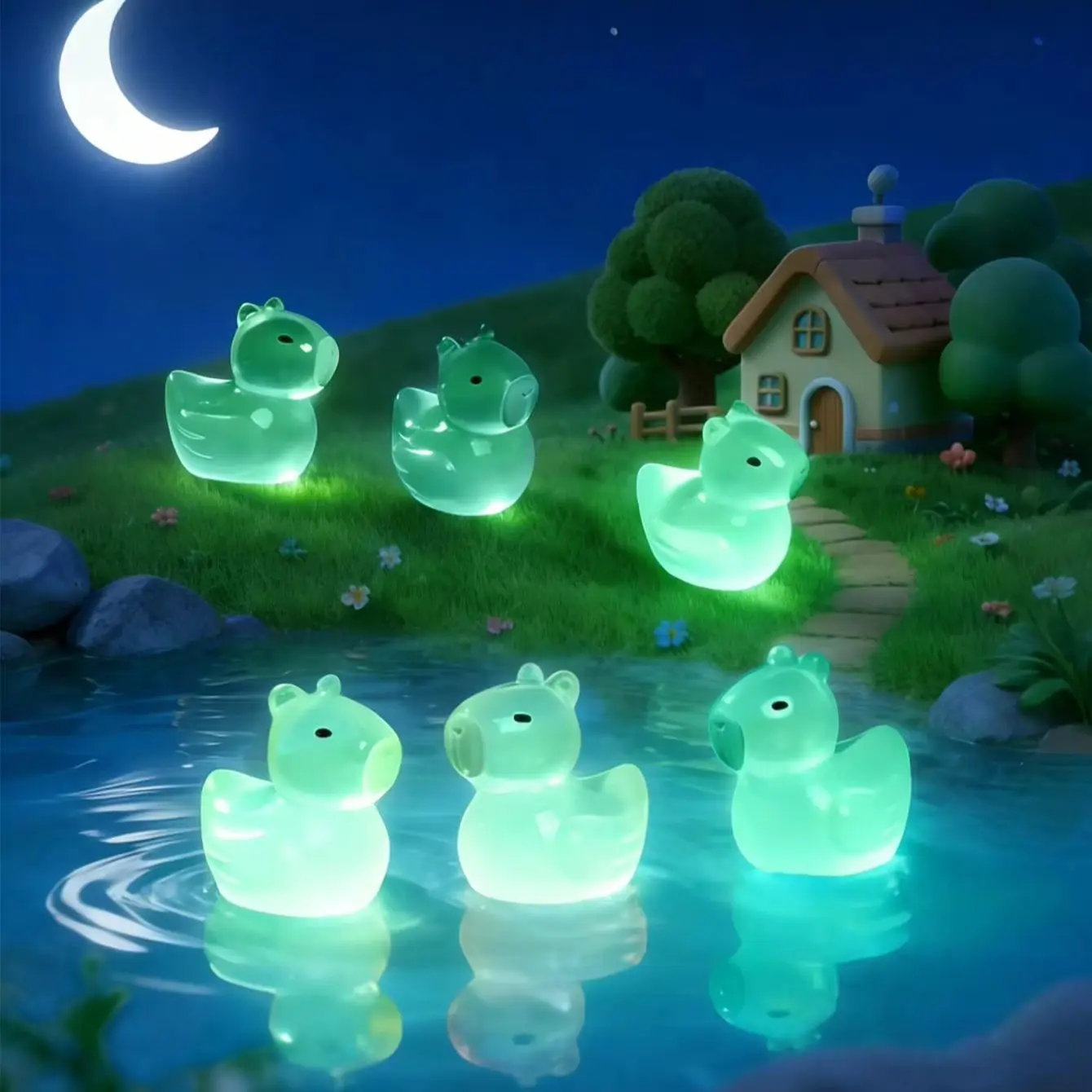 Luminous Capybara Duck Mini Figures - Glow Resin Ornaments for Garden, Car Interior & Party Stuffers