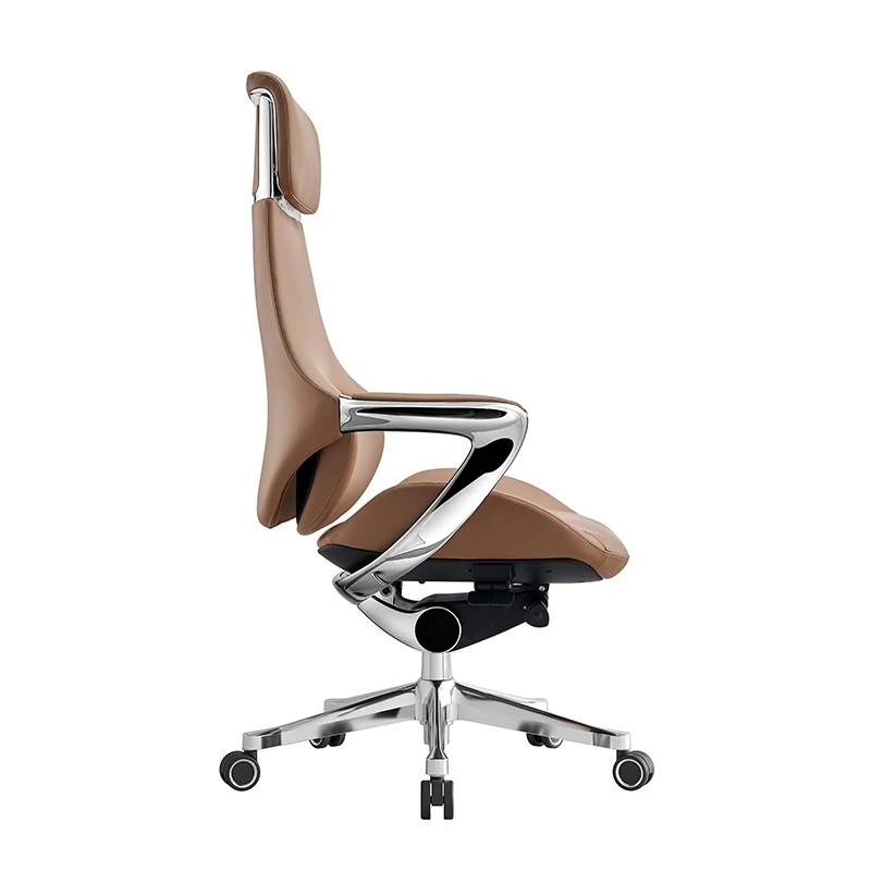 New Design Brown Genuine Leather Office Chair Executive Swivel Reclining Manager Computer Work Chairs