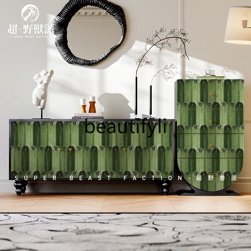 

zxqXZQFrench Chinese style peacock solid wood bucket cabinet living room locker household dining side cabinet entrance art
