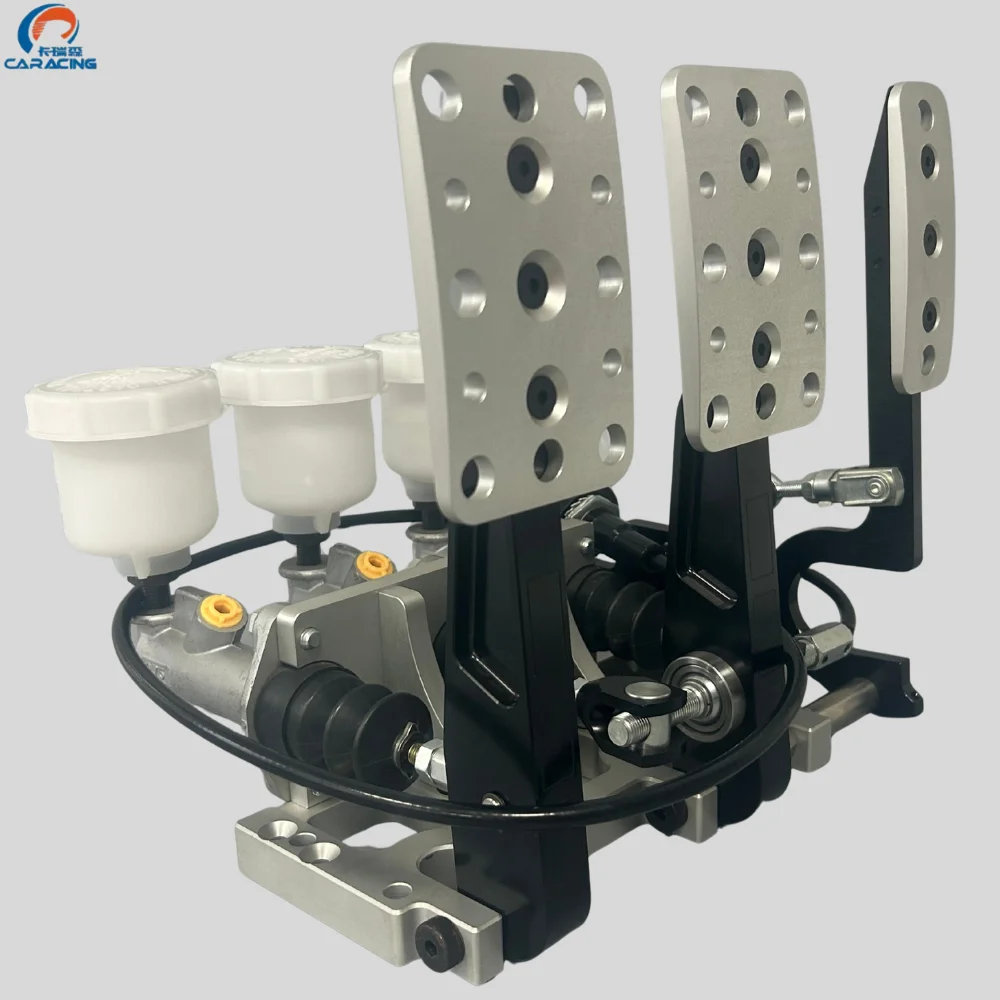 New Caracing/OEM CNC Aluminum Floor-Mount 3-Pedal Box Cast Master Cylinders Adjustable Brake Bias Racing Pedal Assembly for