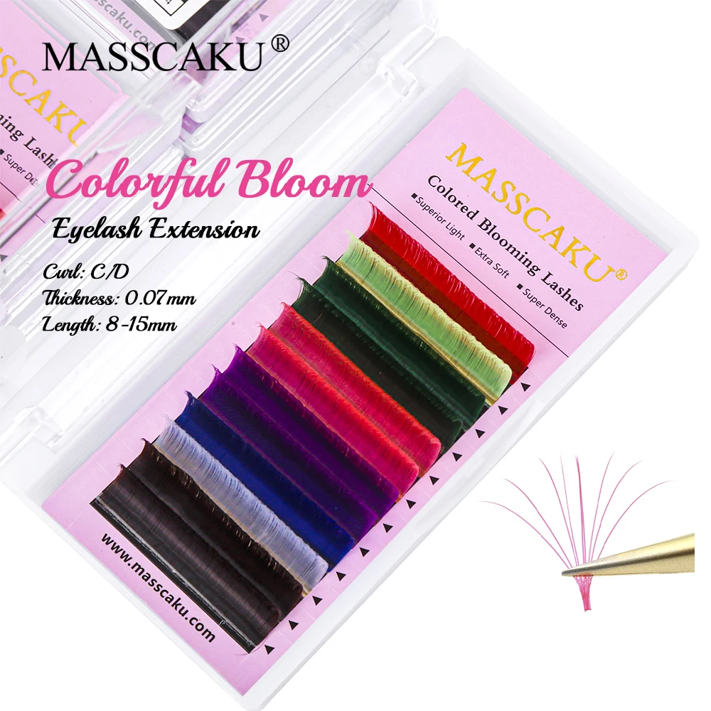 

Factory Wholesale Colorful Easy Fanning Cilios Eyelashes Extension C D Curl One Second Blooming Flowering Volume Lashes in Stock