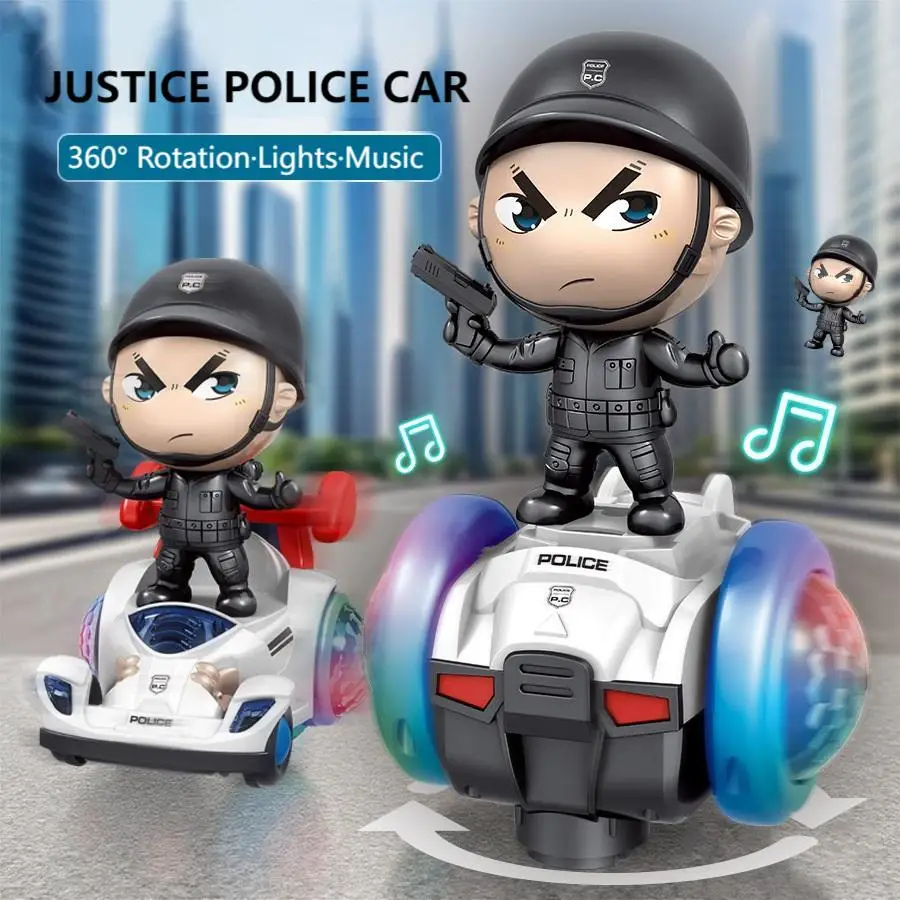 

360° Rotating Stunt Police Balance Car Toy with Flashing Light&Dynamic Music Electric Vehicle for Boys Toddlers Playtime & Gift