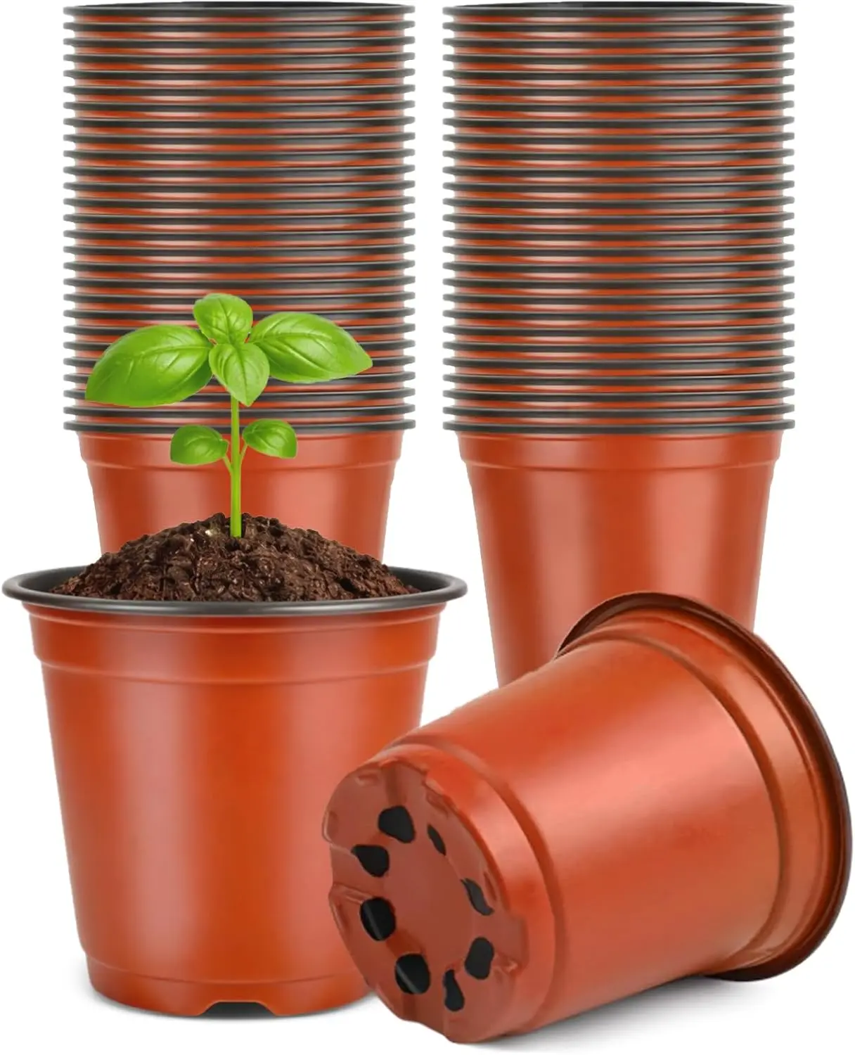 

100 Pcs 4 Inch Plastic Nursery Pots for Seedlings, Red Plant Containers with Drainage Holes