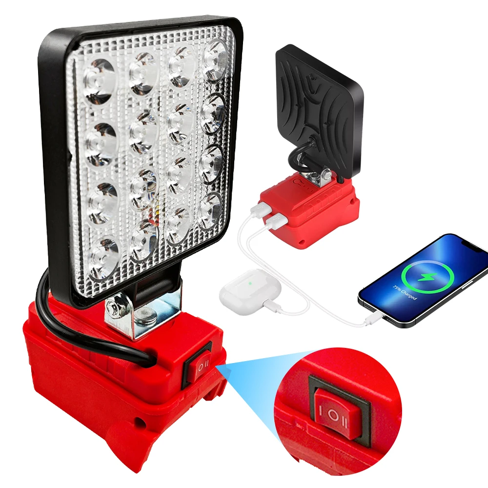 

New Portable Camping LED Work Light, for Milwaukee Flashlight 18V Lithium Battery Lantern, Outdoor Spotlight Emergency Lighting