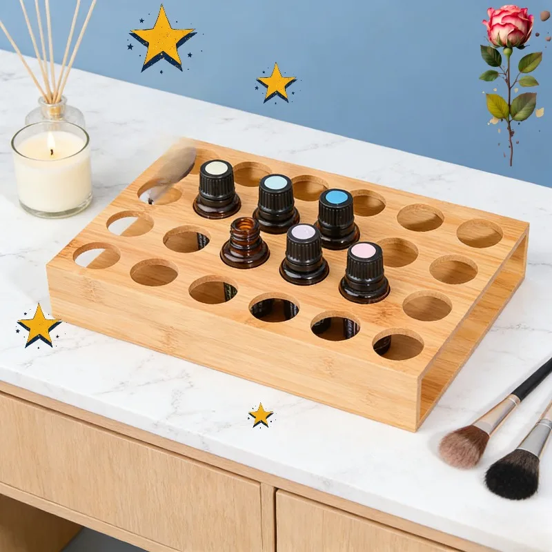 Pine Wood Essential Oil Storage Box, 24 Holes Roller Bottle Display Stand, Home Decor Organizer view 4
