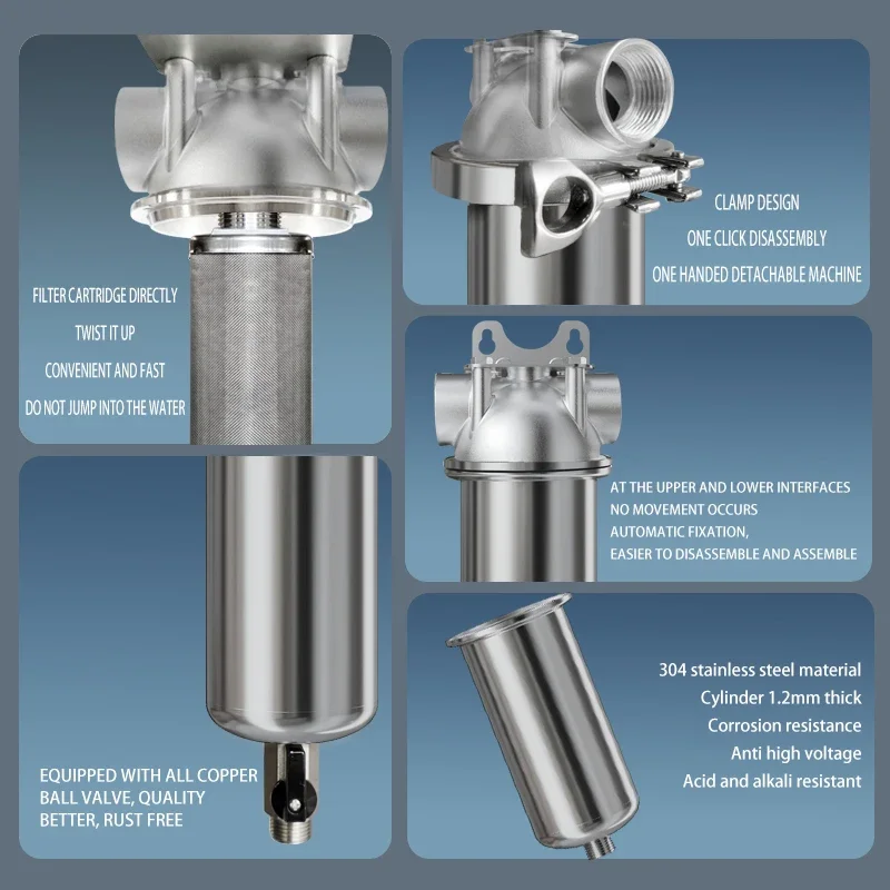 Purificador de prefiltro Central, sistema de prefiltro de agua de sedimentos, malla de acero inoxidable, lavado de fondo, para toda la casa, 6 pulgadas