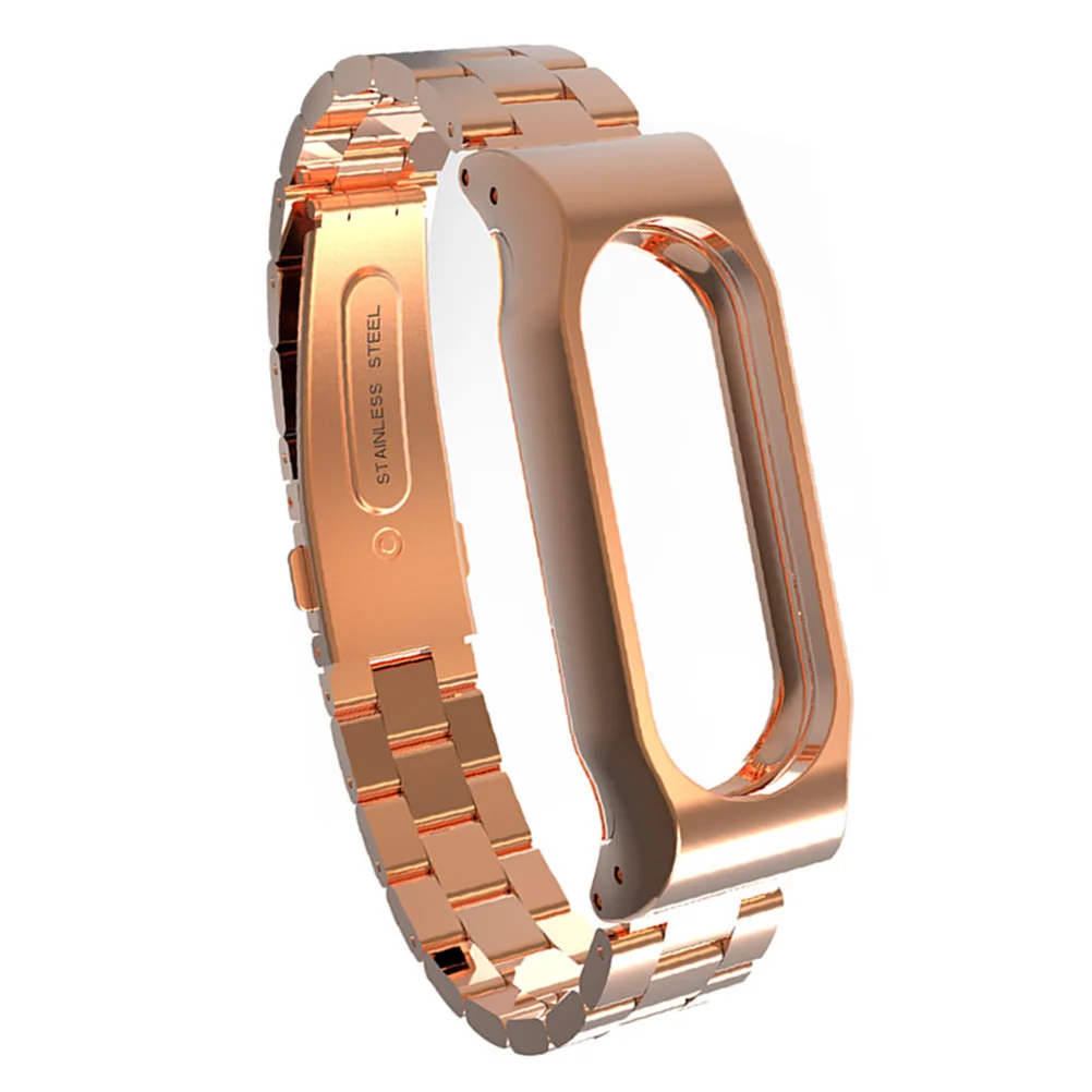 

Protective Shell Cool Metal Replacement Strap Wristbands Stainless Steel Smart Bracelet Accessories for 2 (Rose Gold)