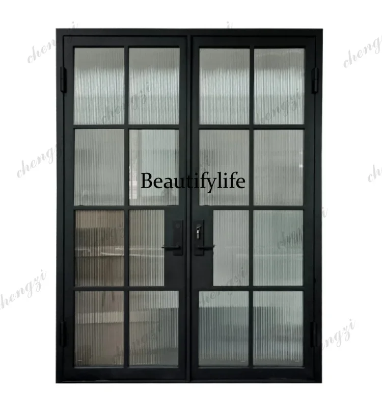 TTT  Customization Customized Wrought Iron Frame Tempered Glass Transparent Double Swing Villa Front Door