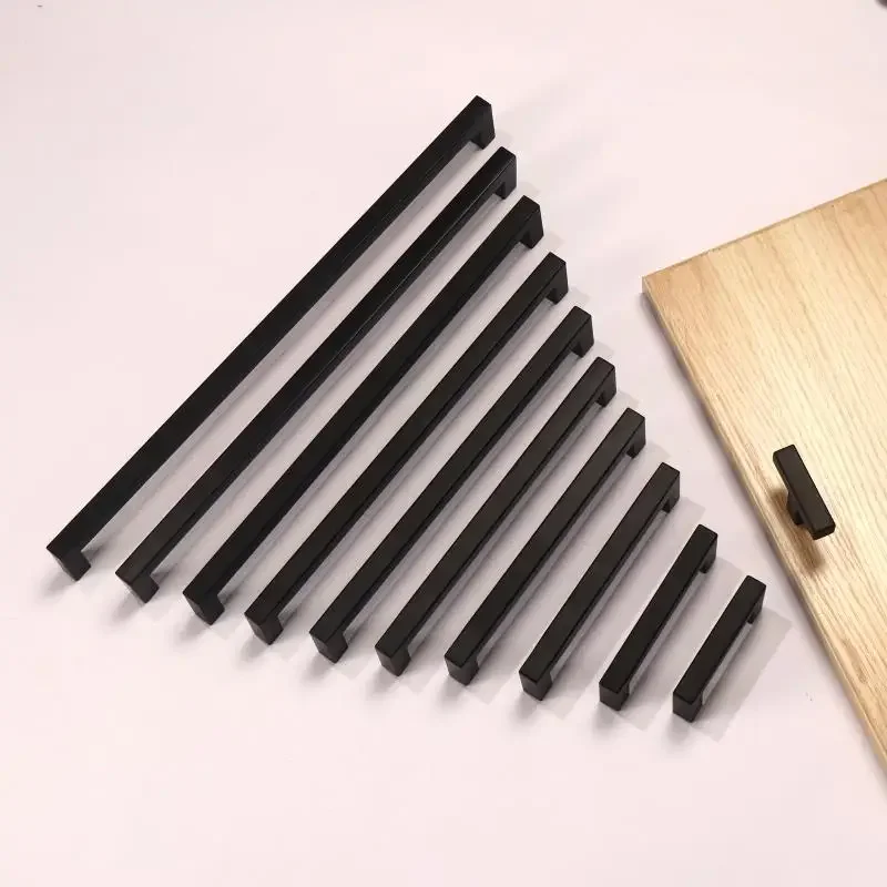 gold kitchen Cabinet Handles 76-256mm Hole Distance Drawer Pulls Kitchen Bathroom wardrobe draw black Handle Furniture Hardware