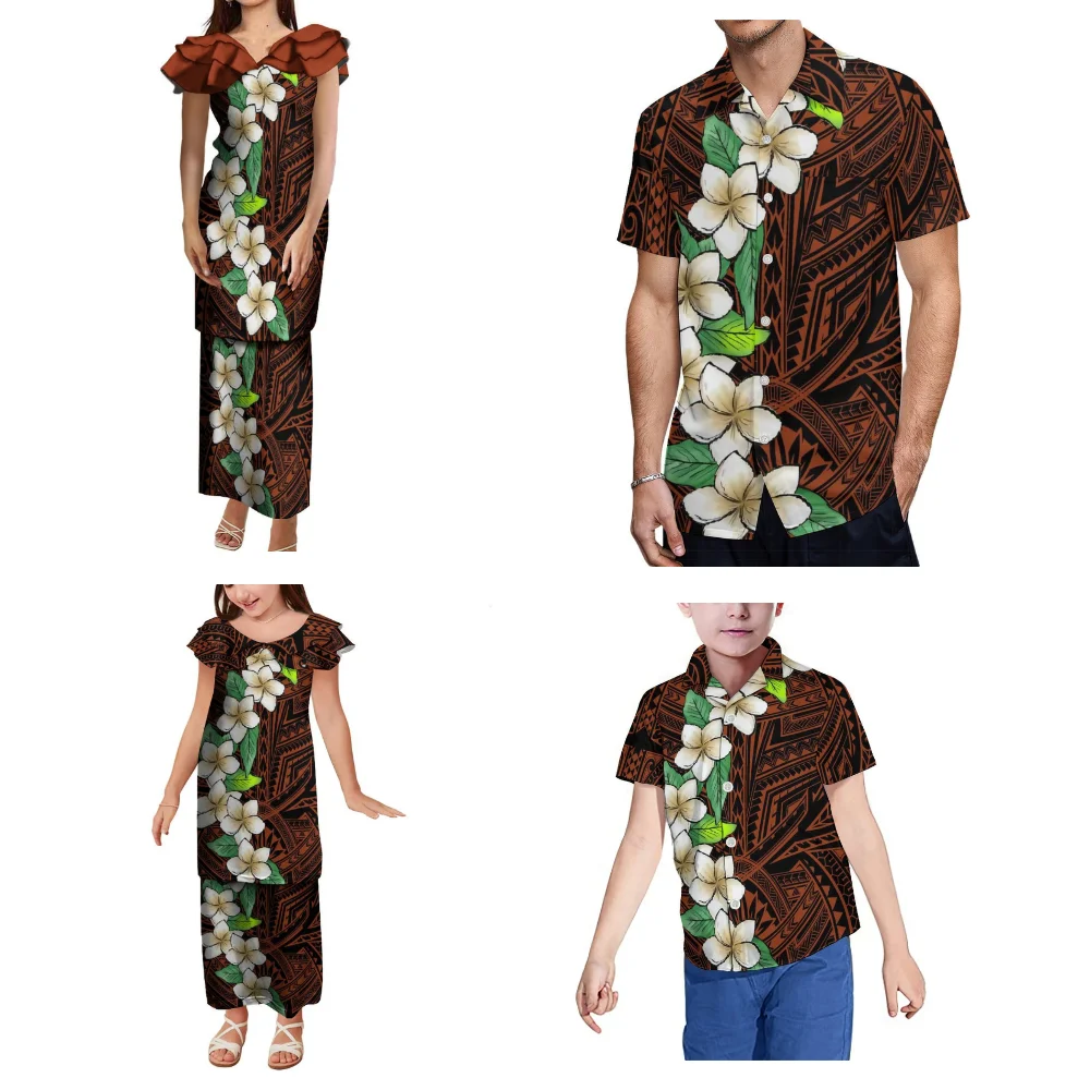 Polynesian Family Suit Puletasi Suit Putaha Top And Long Skirt Samoan Fijian Island Dress And Men'S Shirt Children'S Clothing