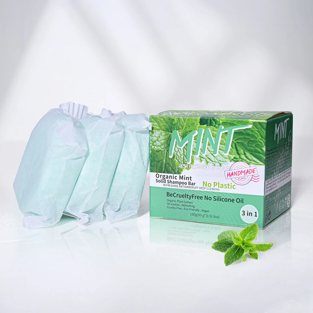60g *3 in 1 Mint Shampoo Handmade Soap for Oil Control Dandruff Removal Balance Water and Oil