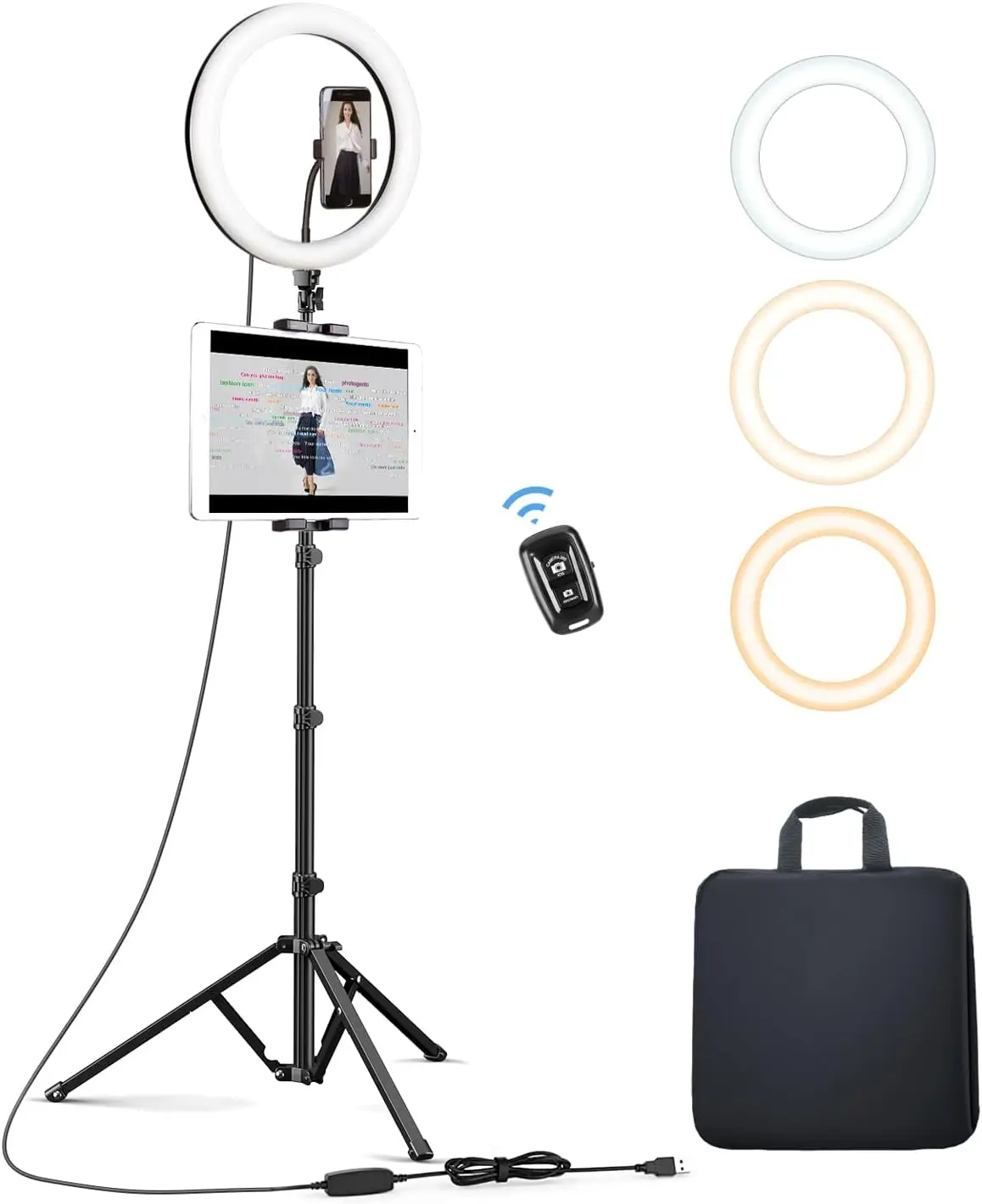 

12'' Ring Light with Tripod, Phone/iPad Holder, Dimmable LED for Video Recording, Conference, Makeup
