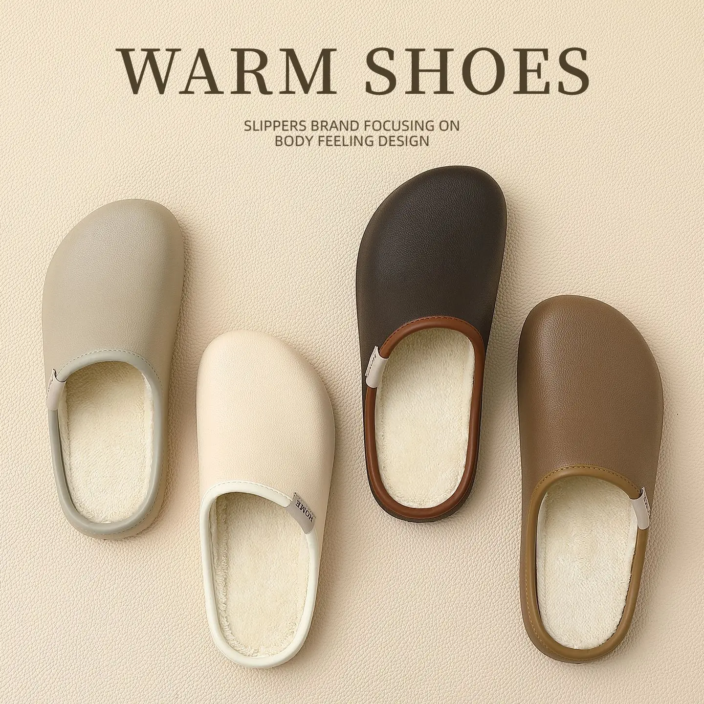 Unisex Couple Winter Slippers Faux Fur Warm Mules Waterproof Easy Clean Non Slip Soft Sole Fuzzy Indoor House Shoes Men Women