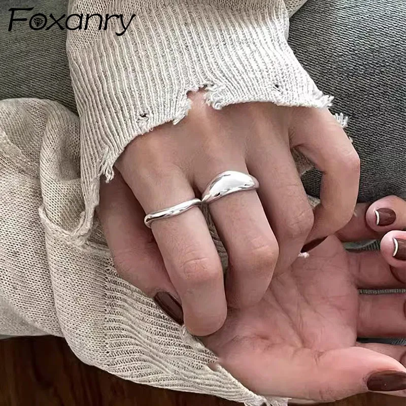 Foxanry Silver Color Irregular Geometric Rings For Women Couples Personality Fashion Minimalist Classic Daily Party Jewelry Gift