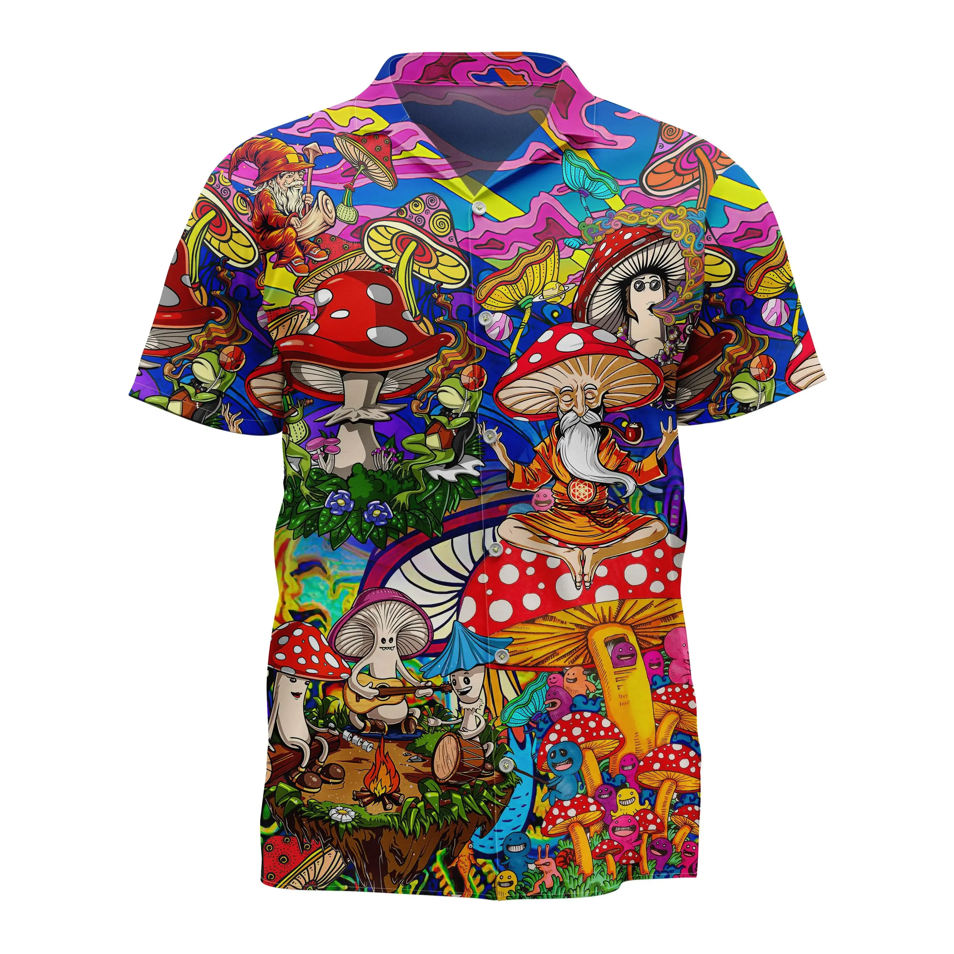 Jumeast Cartoon Mushroom Pattern Men Hawaiian Aloha Shirt Peace Sign Hippie 3D Printed Shirts Vintage Drip Clothes Oversize Tops