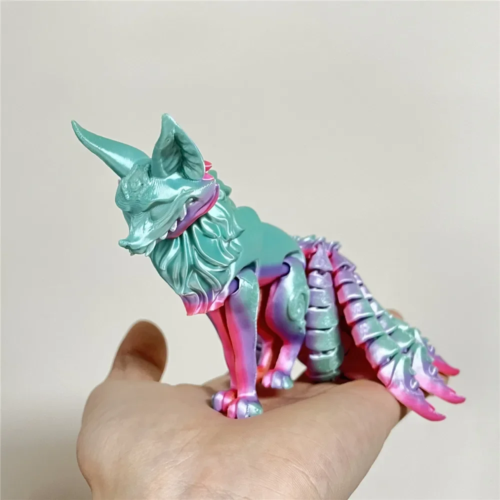 18cm 3D Printer Nine-Tailed Fox Multi-articular Action Figures with Movable Joints Decorative Fox Figurine Home Office Decor