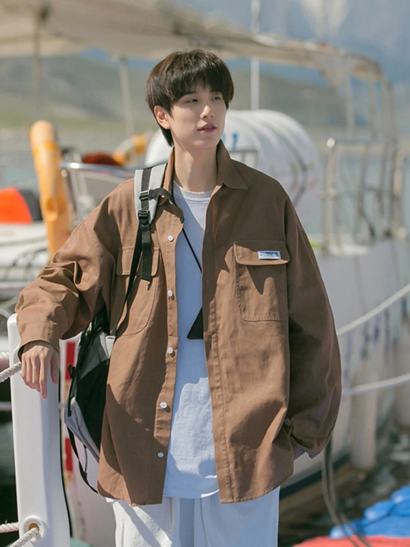 

Мужская повседневная рубашка Cityboy с длинным рукавом, весенняя модная свободная куртка в рабочем стиле, простой дизайн, для улицы и дома, дышащий полиэстер