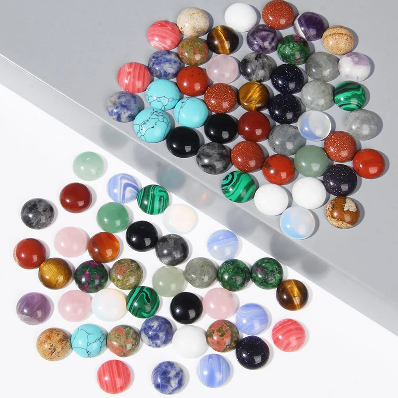 5pcs Natural Stone Cabochon Beads 4-14mm Agat Jade Jaspers Cameo Flat Back Bead For Jewelry Making Rings Earrings Necklace DIY