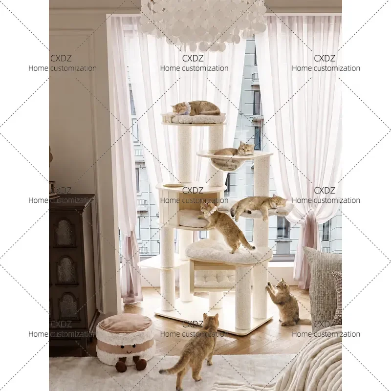 Solid Wood Cat Climbing Frame Large Multi Layer Wooden Cat Tree House Nest for Big Cats Home Furniture Pet Activity Tower