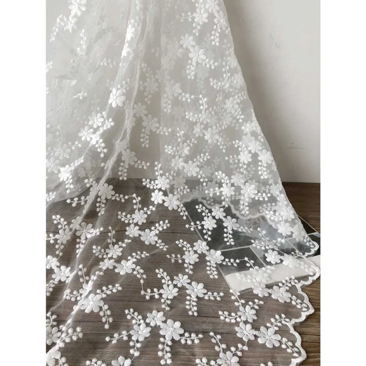 New lace trim full-embroidered floral mesh fabric, wedding dress, women's clothing, children's clothing, home decor fabric