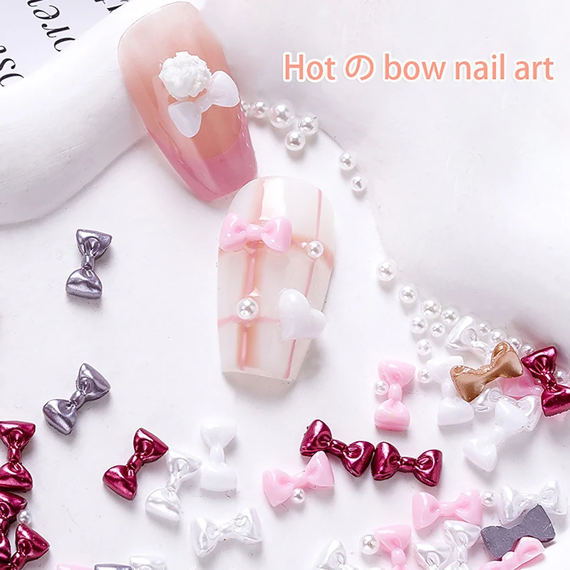 50/200Pcs Exquisite Small Bow Tie Mixed Pearls Elegant Nail Art Accessories Simplicity Nail Decor Parts DIY Manicure Supplies