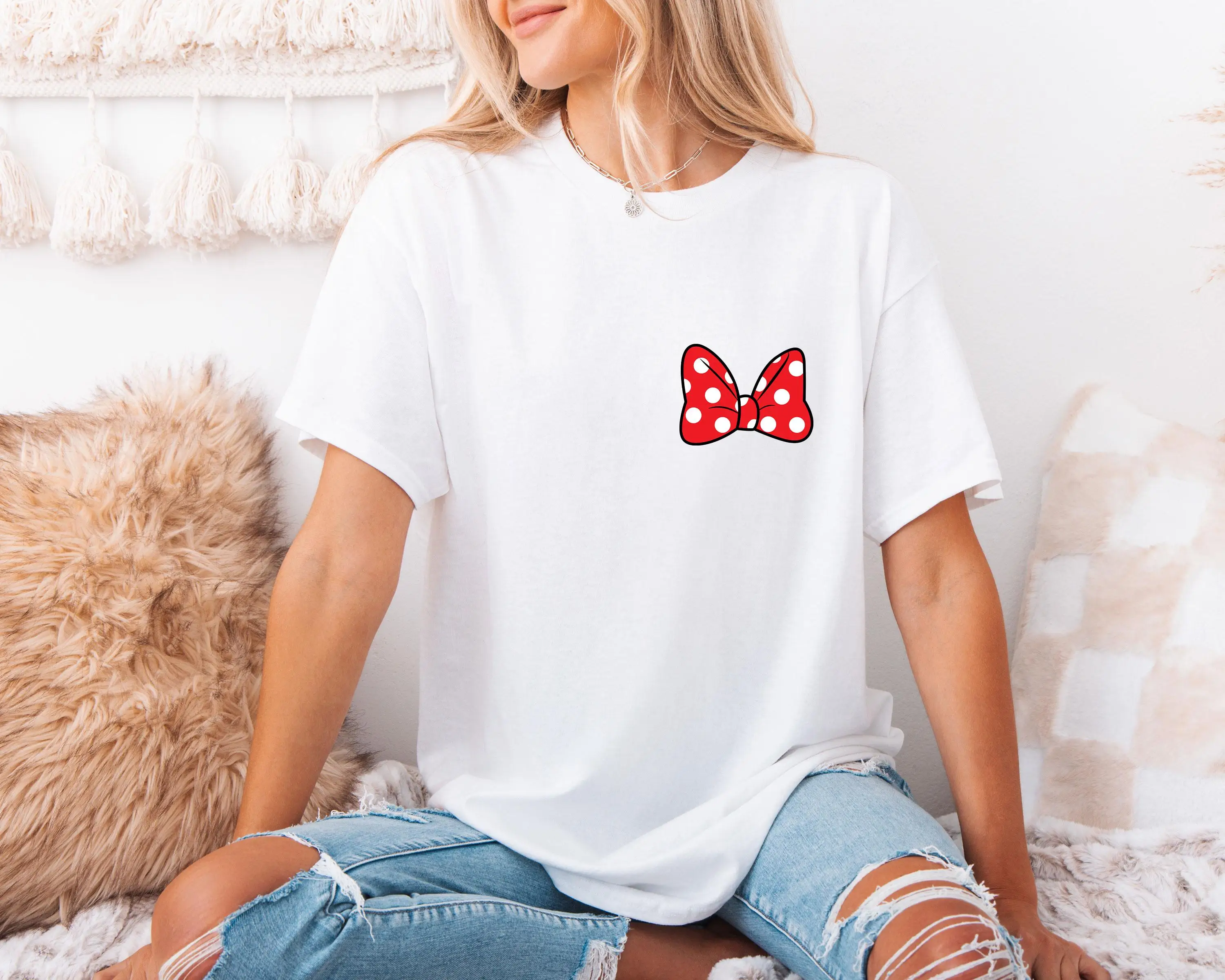 

Women‘s Disney Retro Minnie Mouse Bow T-Shirt Vintage Cotton Short Sleeve Unisex Streetwear Oversized Loose Casual Stylish