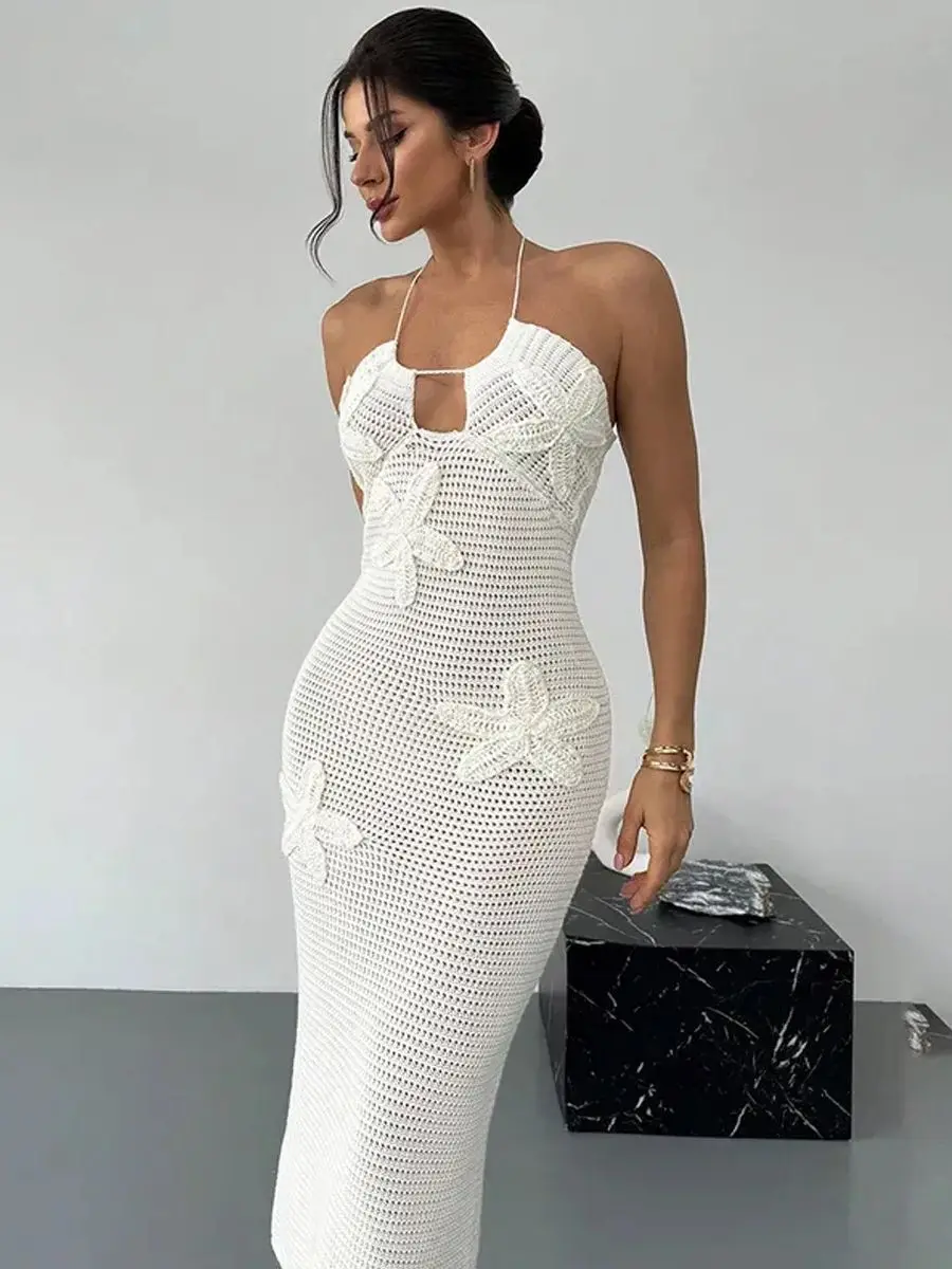 Robe tricotée Sexy et cintrée pour femmes, avec décoration d'étoile de mer, couverture de plage pour vacances d'été, vêtements de vacances décontractés