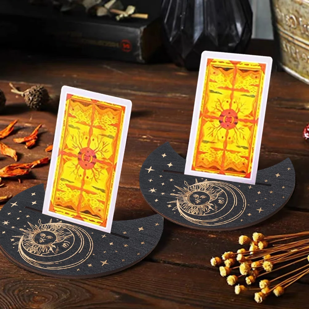 Tarot Card Holder Wooden Base Moon Sun Metaphysical Healing Witchs Altar Beginners Supplies Kit Board Spirit Game Accessories