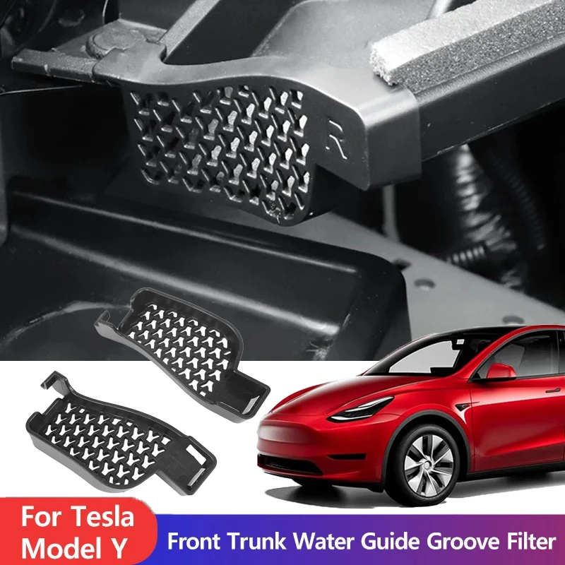 Black 2pcs Front Trunk Drain Filter for Tesla Model Y 2017-2024 Front Trunk Drain Filter Anti-clogging Waterway Auto Accessories