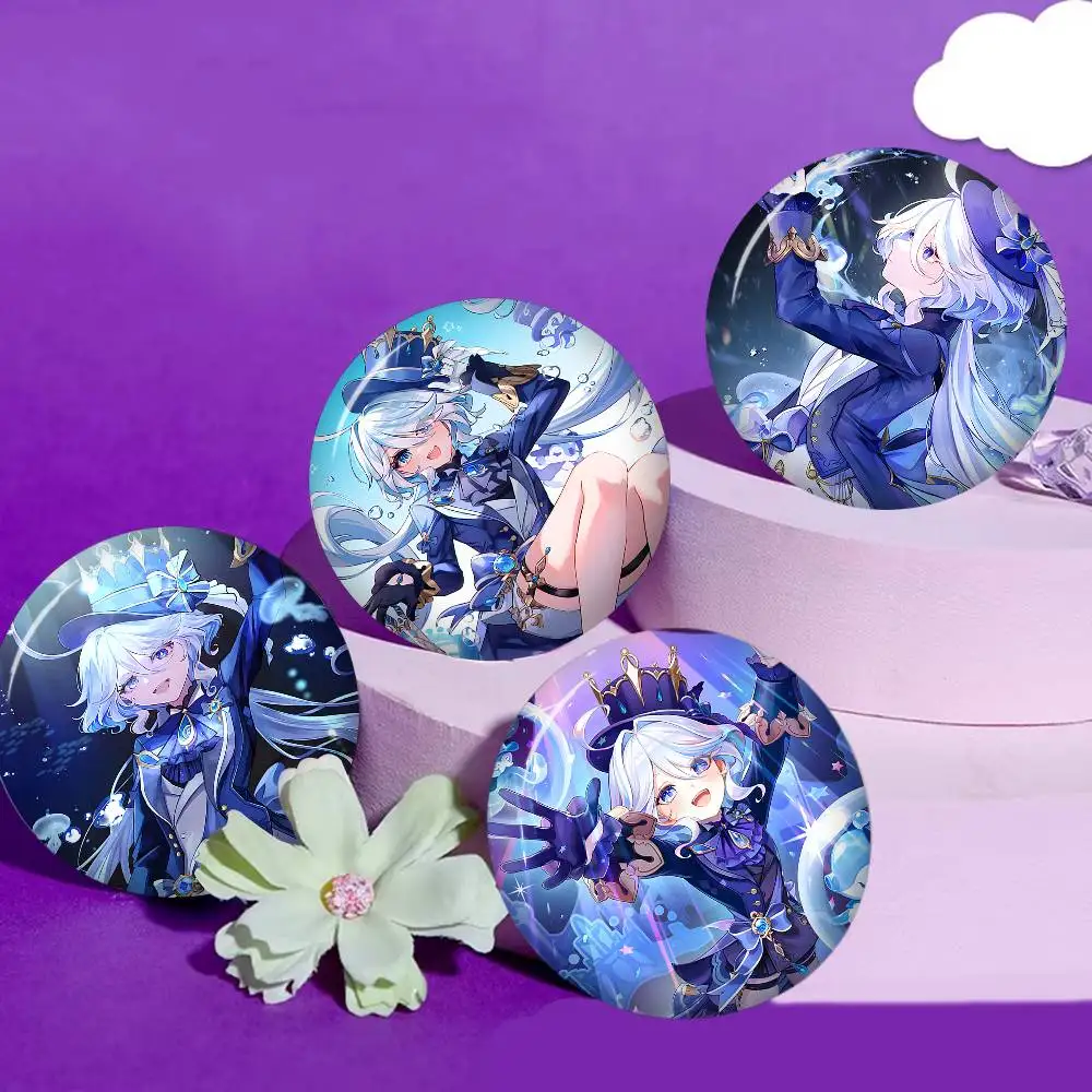 Genshin Impact Furina game Foutiane Figure Icon 32/44/58mm Round Cartoon Brooches Handmade Pins for Accessories Creative Badge