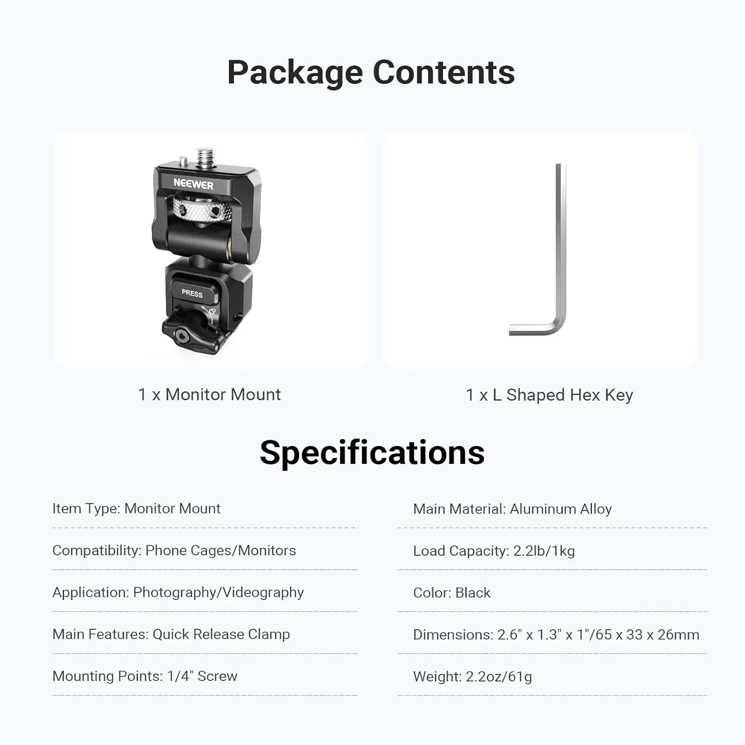 NEEWER Schnellverschluss-Monitorhalterung für Telefonkäfig, Video-Rig-Stabilisator, Zubehörhalter für mobile Fotografie – Detail 8