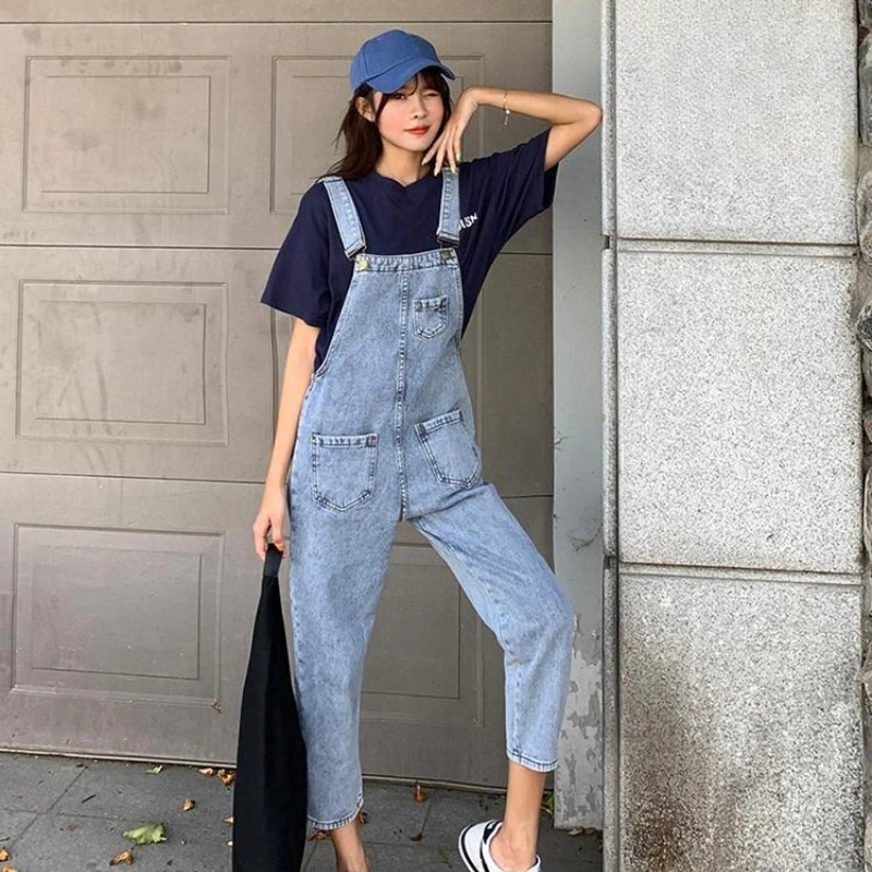 

Новинка 2026: Женские джинсовые комбинезоны в корейском ретро-стиле, осенние, с высокой талией, свободного кроя, омолаживающие, шикарные, стройнящие, длиной до щиколотки