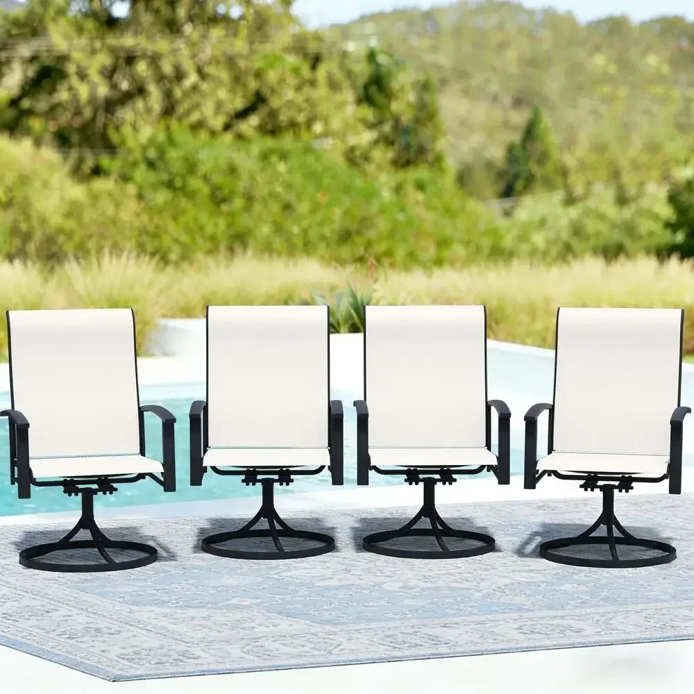 All-Weather Swivel Rocker Patio Dining Chairs Set of 4 with High-Back Textilene and Metal, Ideal for Outdoor Deck, Lawn, and Gar