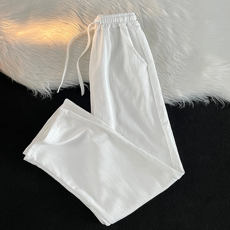 

Summer Thin Solid Casual Pants Men New Japanese Casual Loose Drawstring Black Pants Fashion Versatile Straight Leg Trousers
