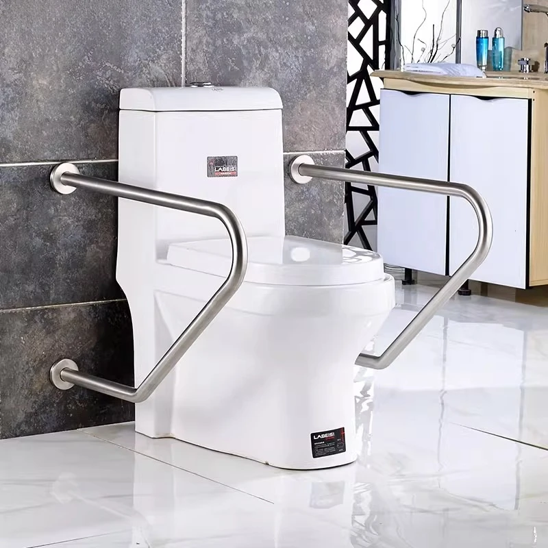 Batang Rel Toilet Anti Selip untuk Lansia Dewasa Rangka Pengaman Baja Tahan Karat Pegangan Toilet Dapat Diakses Rel Batang Pegangan Cacat