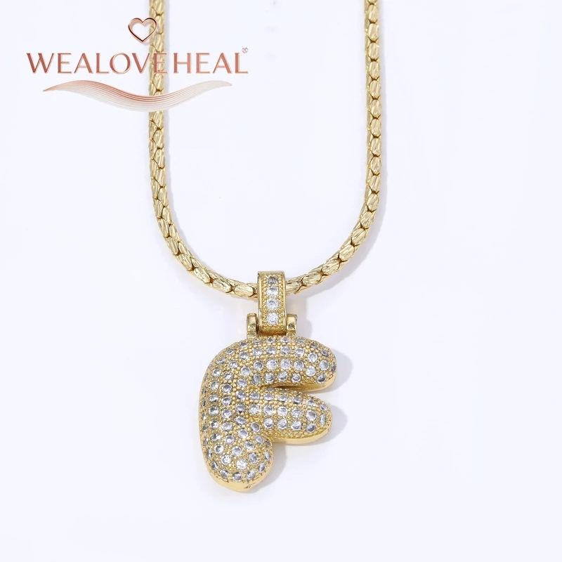 18K Vergoldete A-Z Bubble Initial Halskette, Puff-Ballon-Buchstaben-Anhänger Halsketten mit Zirkonia, Hip-Hop-Schmuck Geschenk für Frauen und Männer – Detail 24